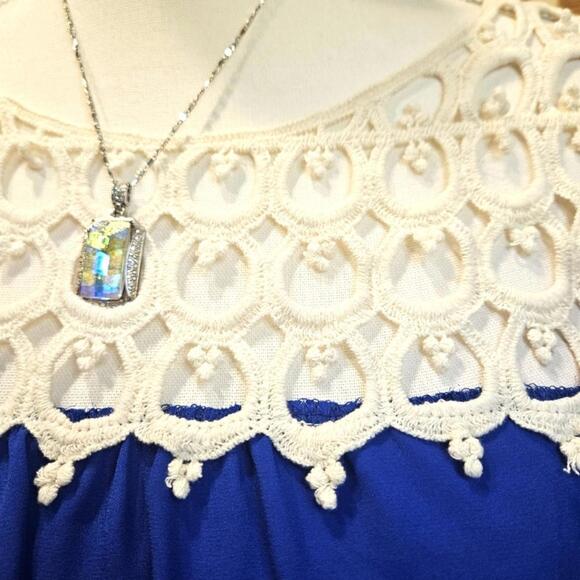 Sage Blue and White Crochet Trimmed Top #177 - Picture 2 of 9